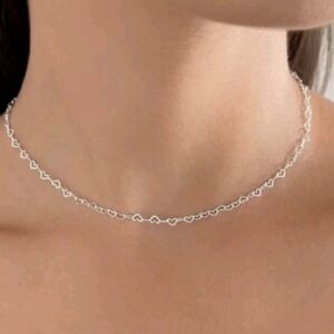 Colar Chocker Elo Corações Folheado a Prata