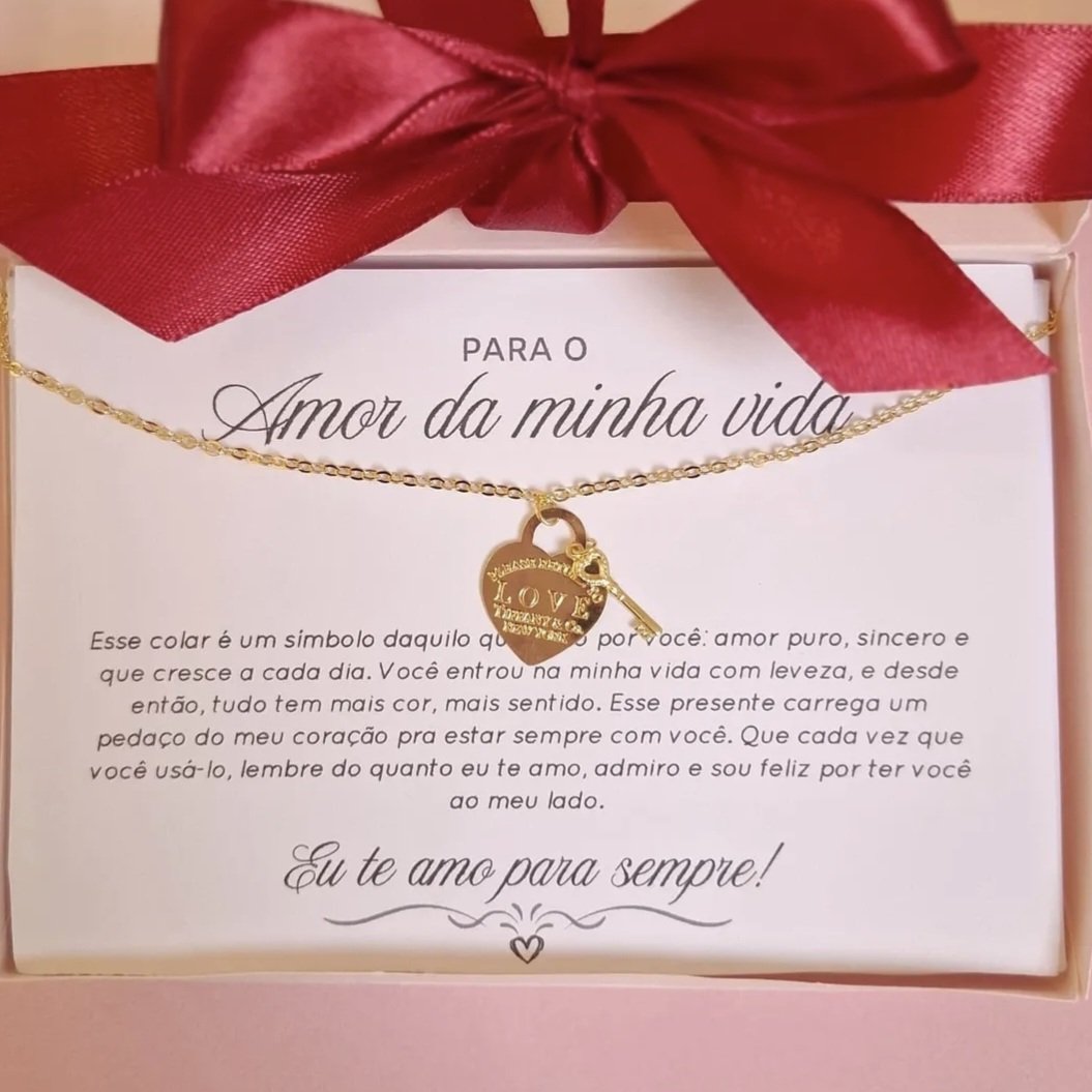 Colar Chave do Coração Banhado a Ouro