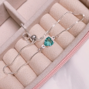 Pulseira Coração Esmeralda Banhada a Prata
