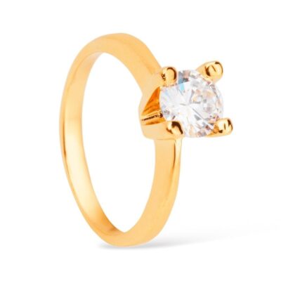 Anel Solitário com Zircônia Banhado a Ouro 24k