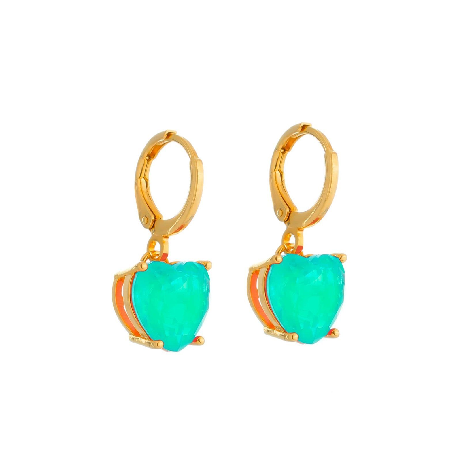 Brinco Argolinha com Coração Verde Ouro