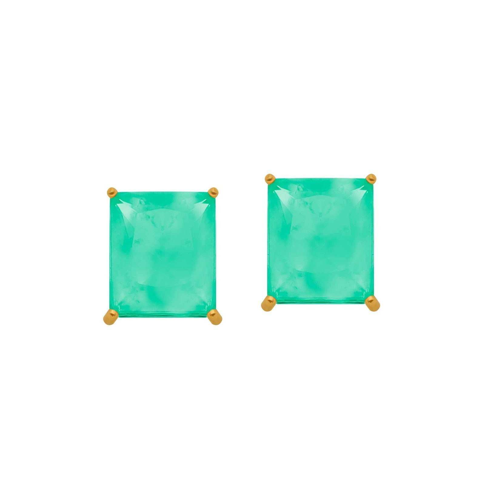 Brinco Ouro com Pedra Retangular Verde