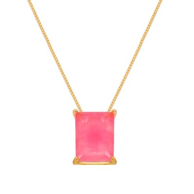 Colar Ouro com Pedra Retangular Rosa