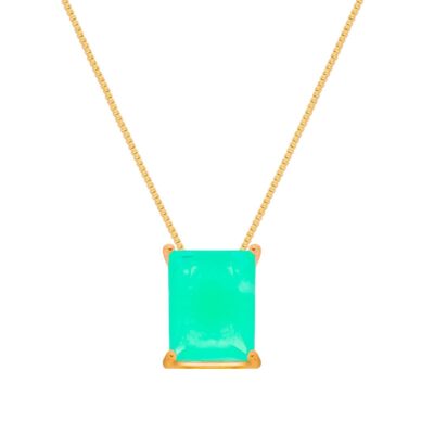 Colar Ouro com Pedra Retangular Verde