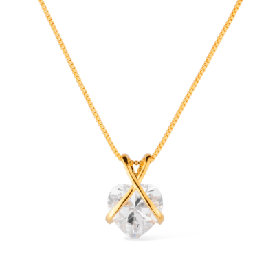 Colar Coração de Cristal Banhado a Ouro 24k
