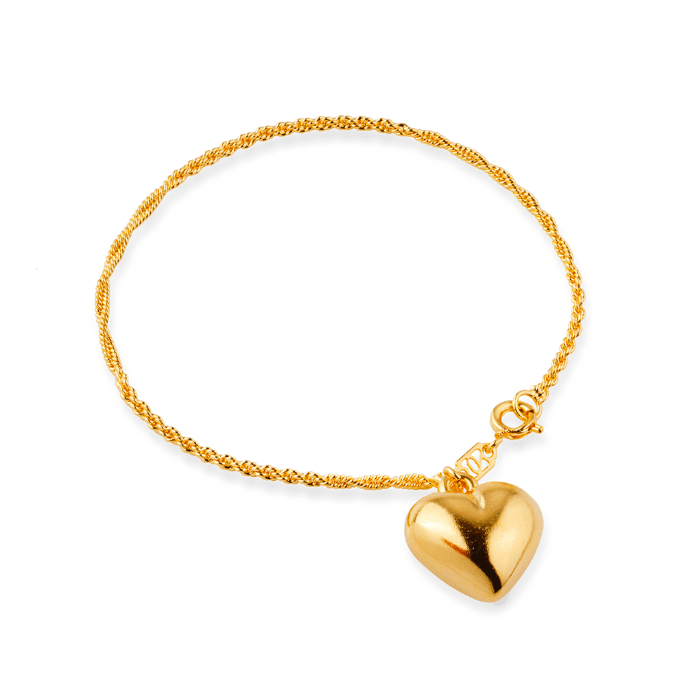 Pulseira de Cordão Baiano com Coração Ouro