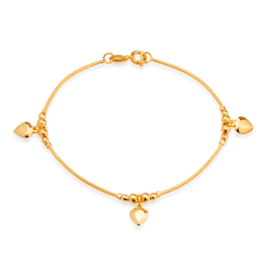 Pulseira 3 Corações Ouro