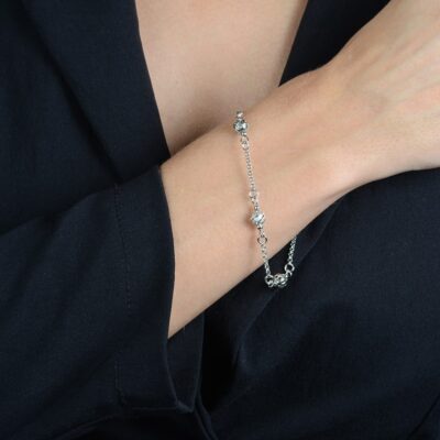 Pulseira Elo Português com Esferas Ouro Branco - Image 2