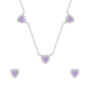 Conjunto de Coração Lilás Ouro Branco