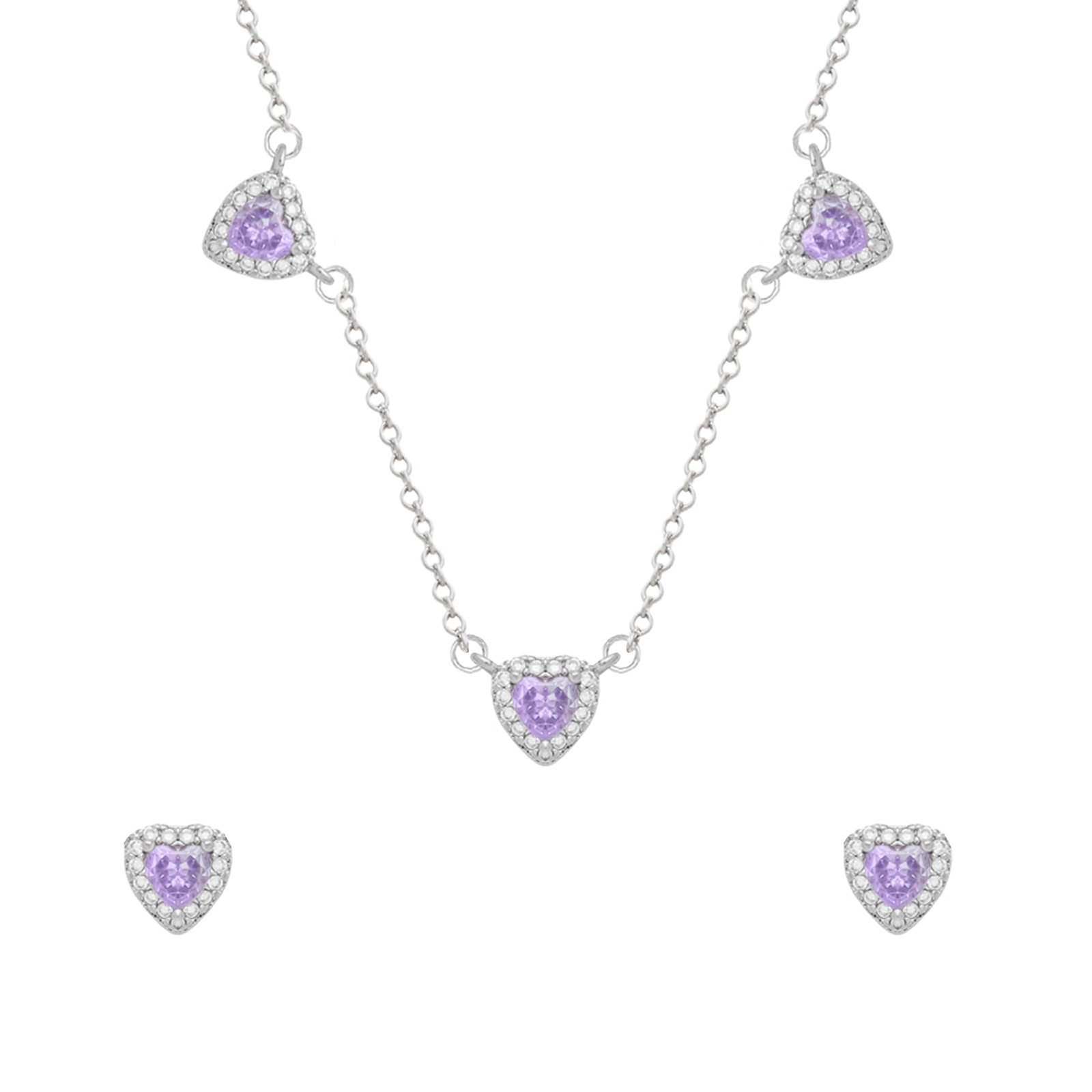 Conjunto de Coração Lilás Ouro Branco