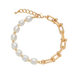 Pulseira Corrente com Pérolas Ouro 24k