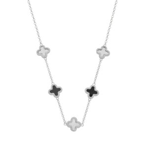 Colar Trevo Preto e Branco Ouro Branco