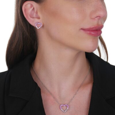 Conjunto de Coração Rosa Ouro Branco - Imagem 2