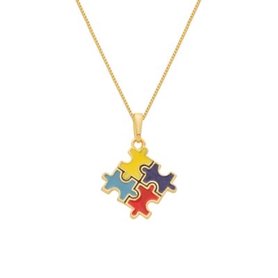 Colar Autismo Quebra-Cabeça Ouro 24k