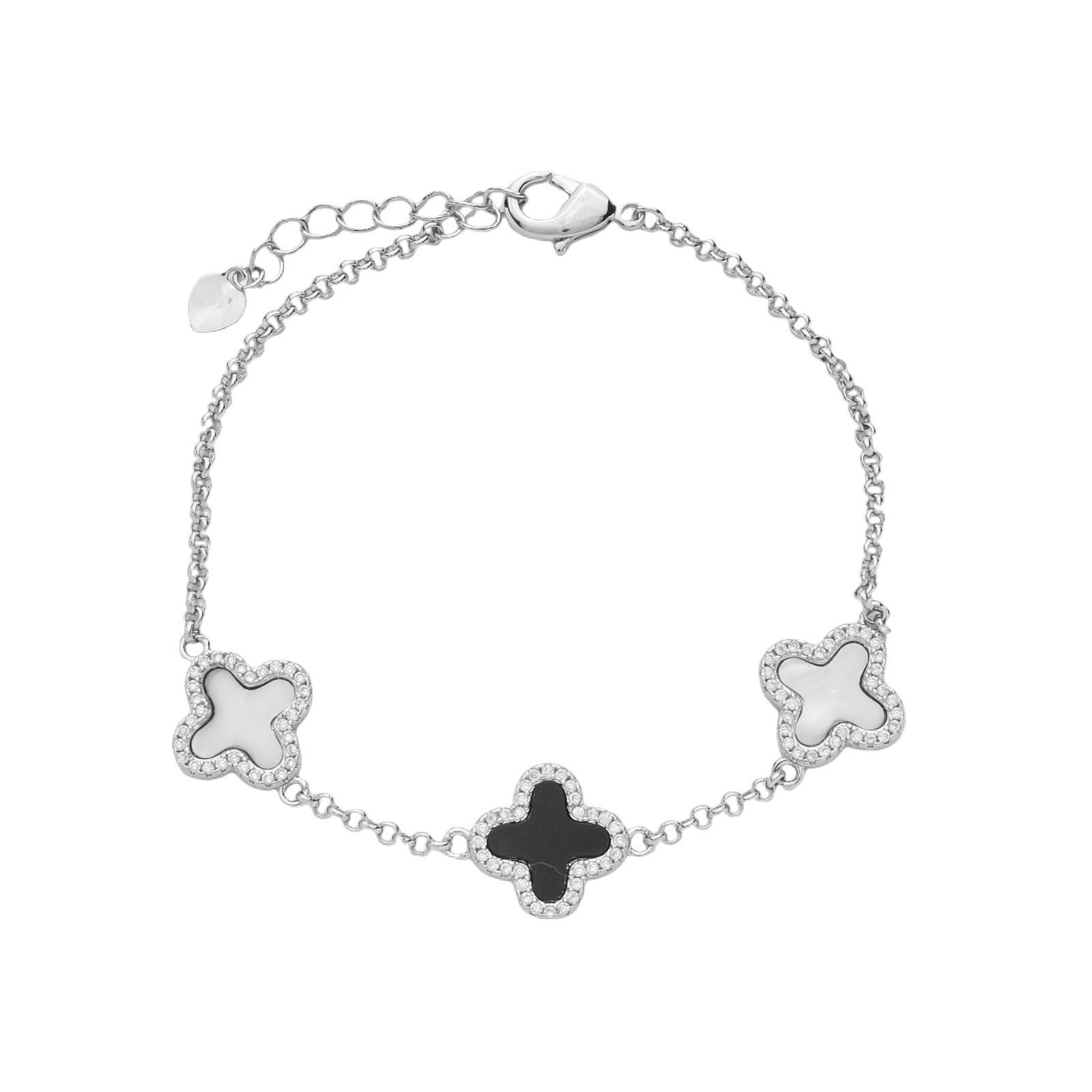 Pulseira Trevo Preto e Branco Ouro Branco