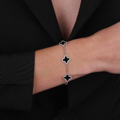 Pulseira Trevos Pretos Ouro Branco - Imagem 2