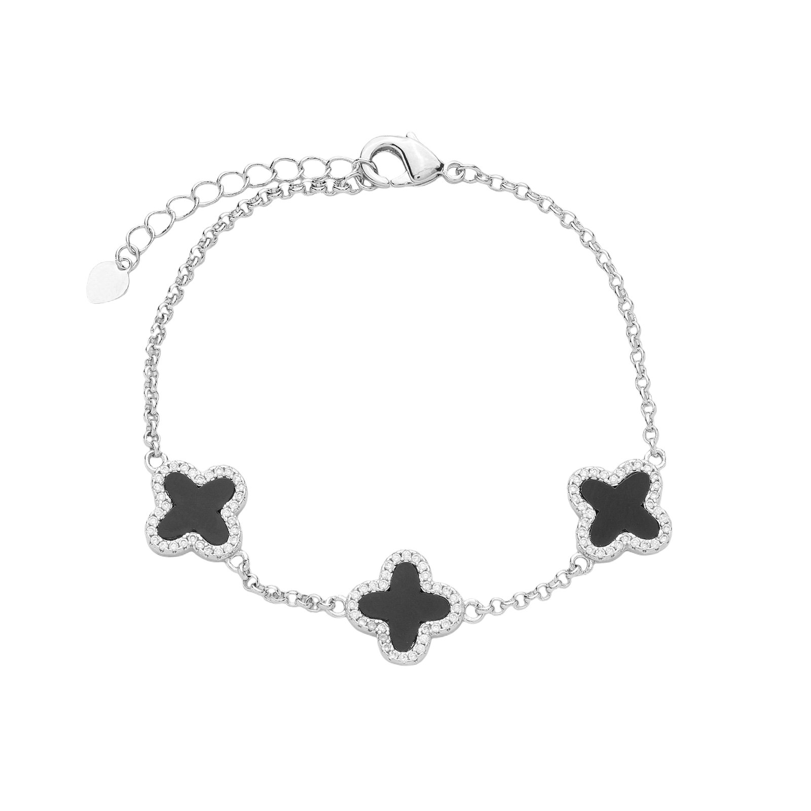 Pulseira Trevos Pretos Ouro Branco