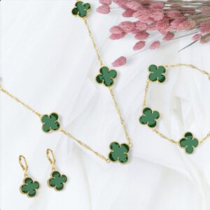 Conjunto completo Trevo verde ouro 24k