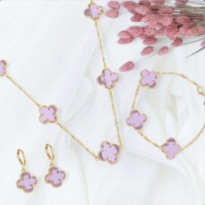 Conjunto Completo Trevo Rosa Ouro 24k