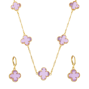 Conjunto Trevo Rosa Ouro 24k